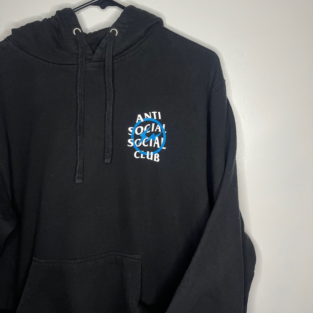 Anti Social Social Club x Fragment Blue Bolt Hoodie (FW19) Black Size M USED - Picture 3 of 8
